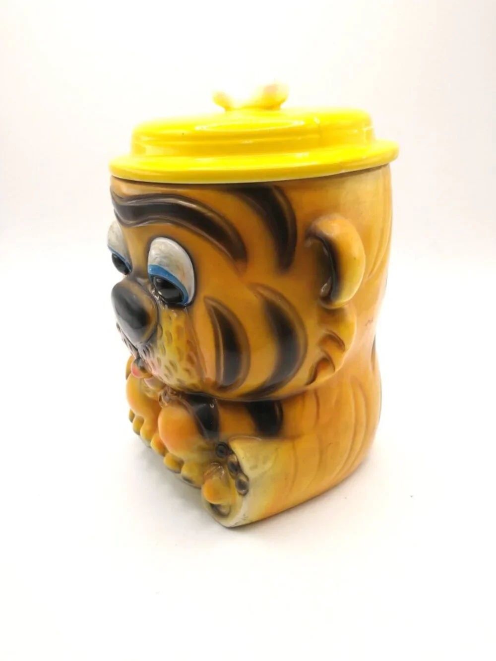 Vintage 1960's Brinn's Kitsch Tiger Ceramic Cookie Jar Made in Japan Mid Century